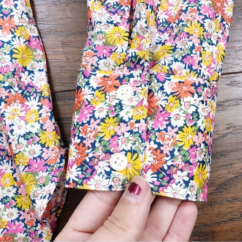 Floral Ruffle-Trim Button-Down Blouse - Pink Multi - Picture 9 of 15